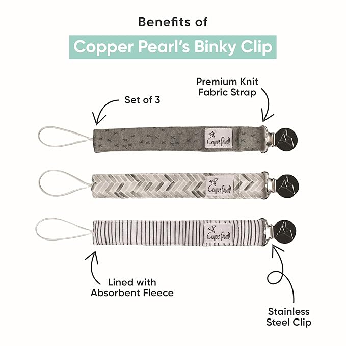 Copper Pearl Pacifier Clip 3-Pack: Premium Knit Binky Clips for Baby Girls and Boys - Stylish Stainless Steel Pacifier Holder Clip - Baby Pacifier Clips for No More Floor Drops - Alta