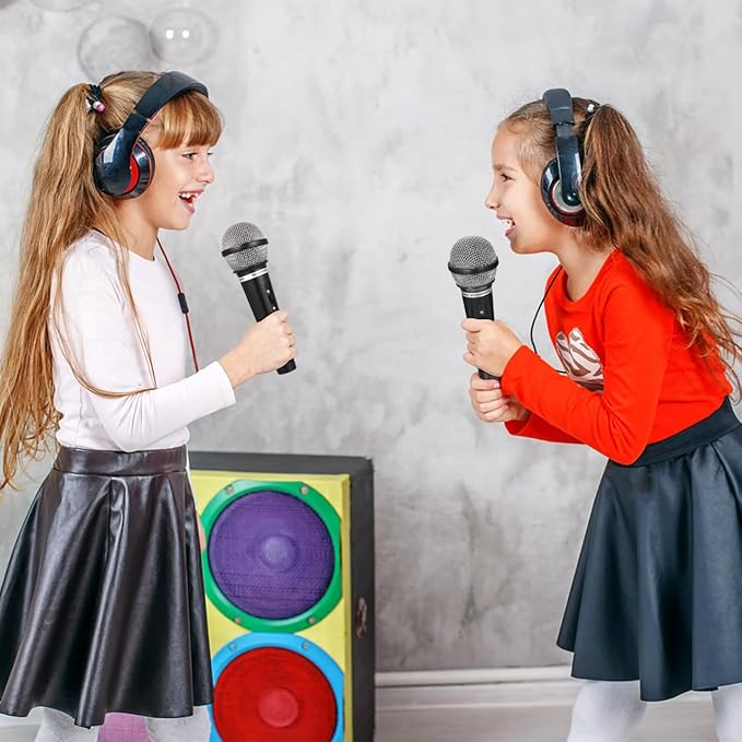 Toddmomy Realistic Kids Microphone Prop, 1:1 Scale Fake Microphone Toy for Pretend Play, Durable Plastic Fake Mic for Costume Party, Stage Performance, News Reporter Roleplay and Singing, Black