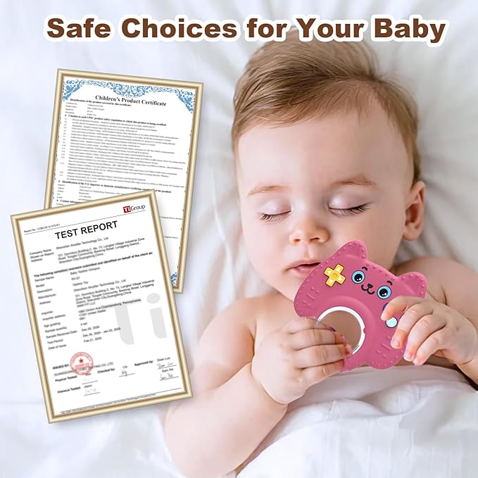 Teething Toys for Baby, Sensory Baby Chew Toy, Rattle Teether Toys for Babies 0-3-6-12 Months, Silicone TV Remote Control Shape for New Baby Gift (Pink)