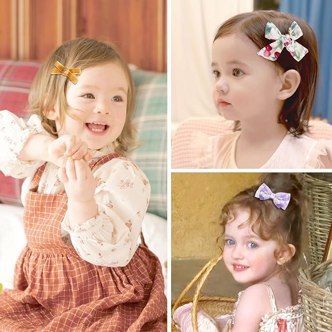 26 Pack Fully Lined Baby Girls Hair Clips Bows Fine Handmade Non Slip Barrettes for Hair Accessories for Little Girls Infants Toddlers
