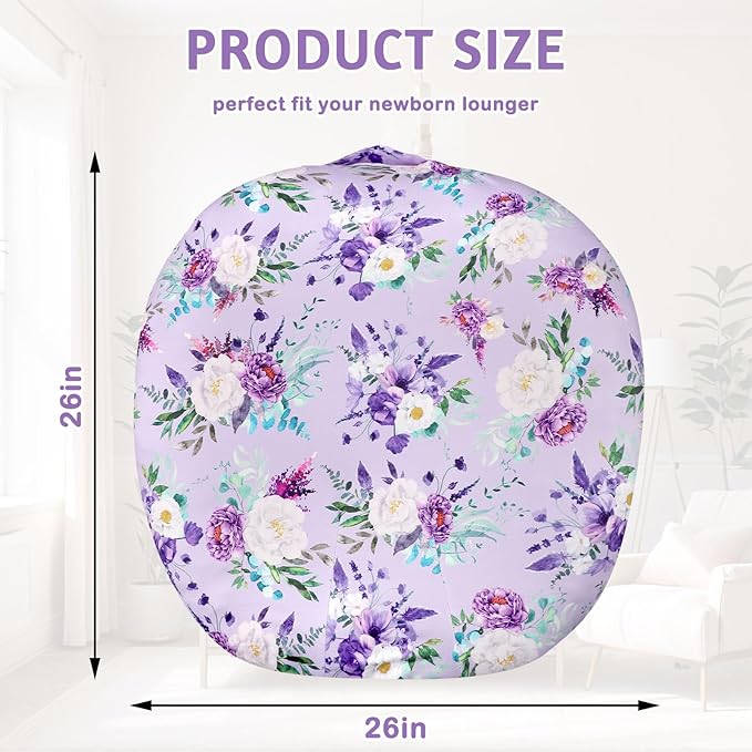 Newborn Lounger Cover for Girls Boys, Removable Soft Baby Lounger Cover 1 Pack, Reversible Infant Lounger Cover Fleece, Purple Floral (Only Cover)