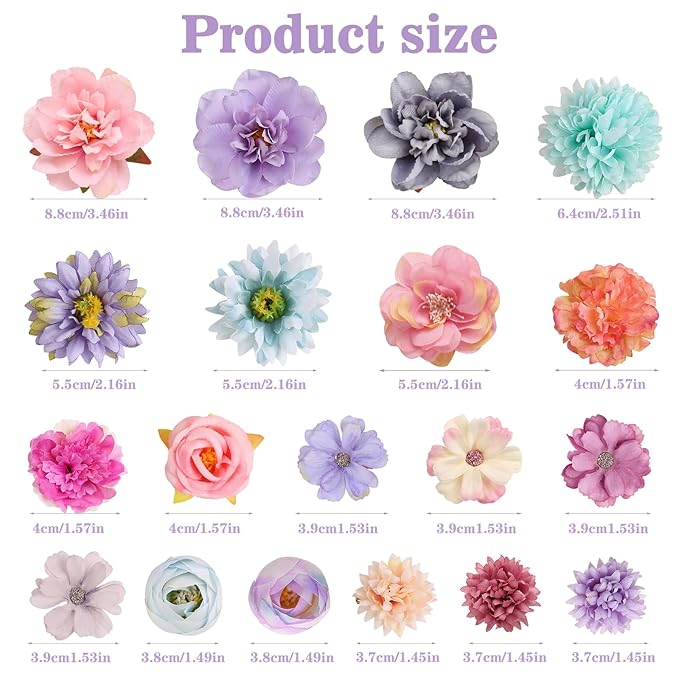 Leery 20 PCS Boho Flower Hair Clips for Women - Rose Hair Barrettes, Wedding Hairpins, Bridal Headpiece, Hawaiian Silk Floral Clips (Violet)