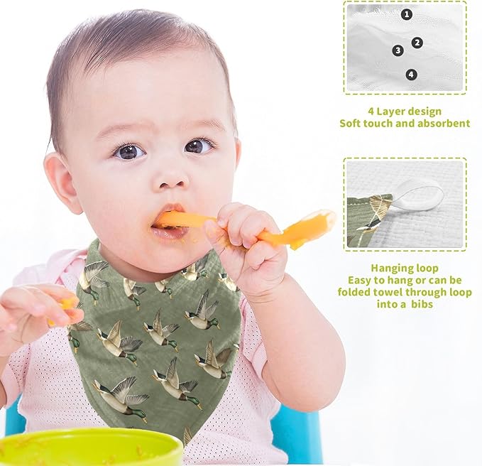 Mallard Ducks Baby Washcloths Newborn Muslin Burp Cloths 3 Pack Soft Cotton Baby Face Bath Towel Drool Bibs for Infants, Girls and Boys 11.8 x 11.8 Inch