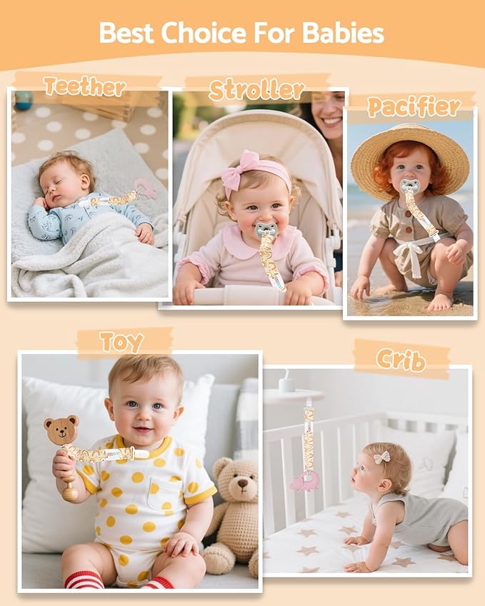 ALVABABY Pacifier Clips 8 Pack Pacifier Binky Paci Holder Leashes for Teethers 8DBP06A