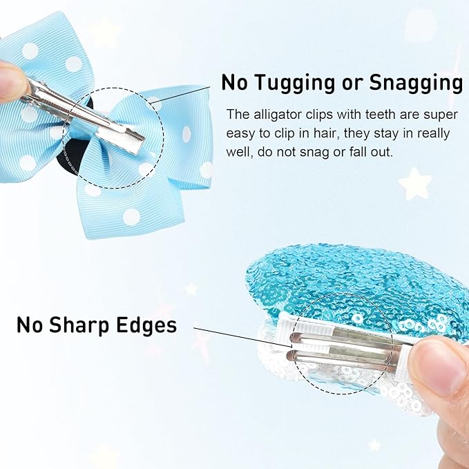 2 Pairs Blue Mouse Ears Hair Clips & Mouse Hair Bows Barrettes for baby Girls Accessories Birthday Party Decorations Gift