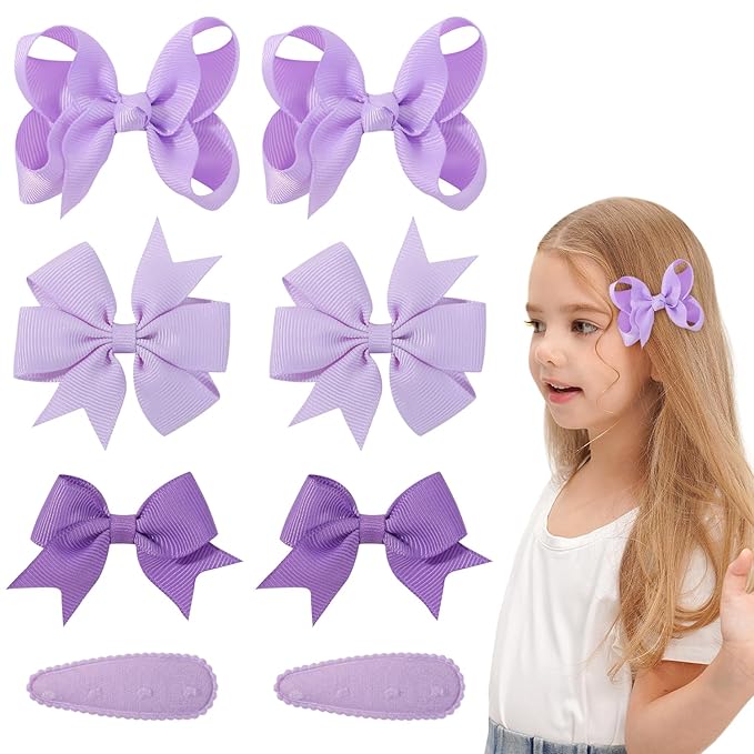 choicbaby 8pcs Baby Girl Hair Bow Clips Set, Purple Toddler Hair Clips Boutique Grosgrain Ribbon Bow Hair Barrettes Accessories for Infant Toddler Kids
