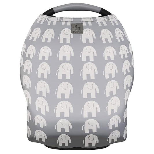 MoM-me Nursing Cover, Multi use for Baby Car Seat Cover, Breastfeeding, Canopy, Stroller and Infant Pillow Wrap or Cover Ups. for Boys and Girls. Grey/White Elephant Design