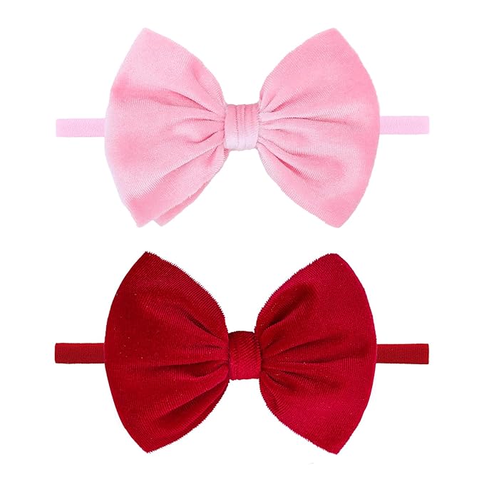 YanJie HAIRBAND 2.5 Count - Nylon, Velvet - Hair Styling, Securing Hair - For Baby Girls - Valentine's Day - Handmade, Soft, Stretchy, Red Pink - 1 Piece/Set