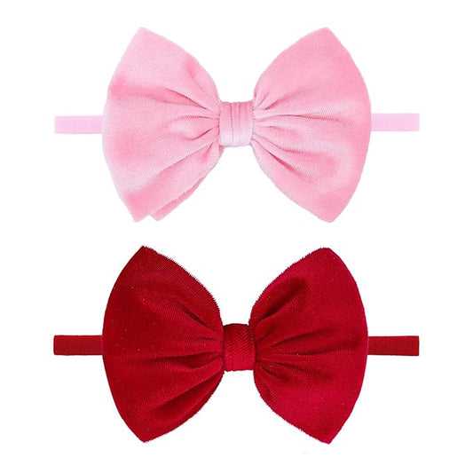 YanJie HAIRBAND 2.5 Count - Nylon, Velvet - Hair Styling, Securing Hair - For Baby Girls - Valentine's Day - Handmade, Soft, Stretchy, Red Pink - 1 Piece/Set