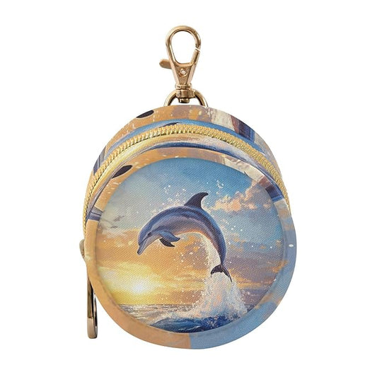 Pacifier Holder with Clip Pacifier Case for Diaper Bag Round Baby Pacifier Pouch Box Bag Portable Dolphin Jumping Sunset Blue