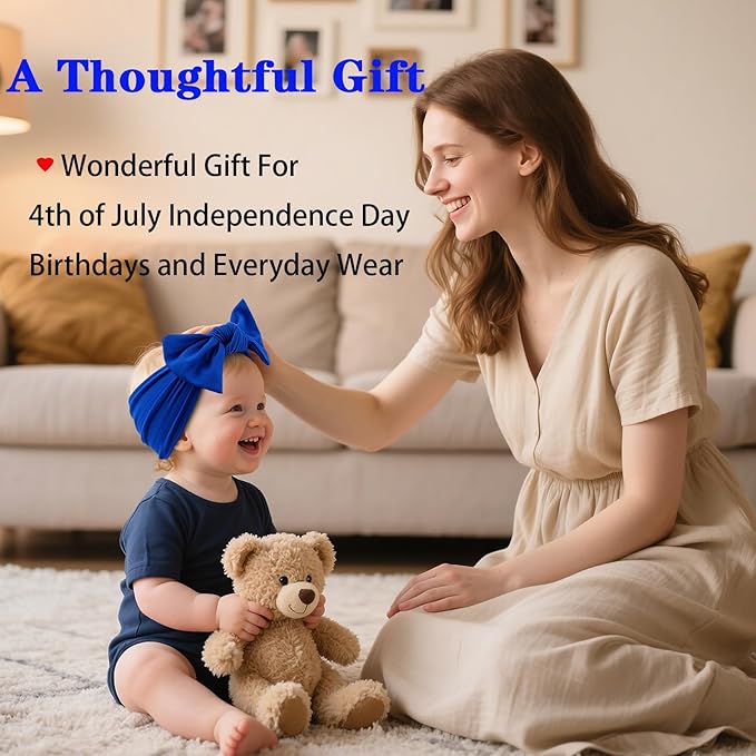LemonSpace Handmade 4th of July,Police Day Baby Bows Premium Stretchy Soft Newborn Infant Baby Girls Boys Wraps Toddler Headbands Trendy and Classic Designs(Blue Red)