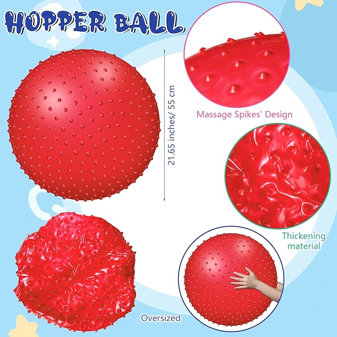 Large Sensory Massage Ball Bouncy Exercise Ball with Tactile Spikes 22 inch Big Inflatable Balls with Air Pump for Girls Boys Outdoor Indoor Pool Beach