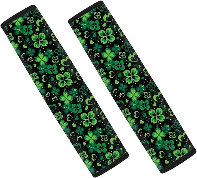 UNICEU Happy St Patrick's Day Car Seat Strap Pads, Lucky Green Leaf Universal Car Seat Belt Pads Cover- Protect Your Neck and Shoulder, Car Accessories Seatbelt Pads