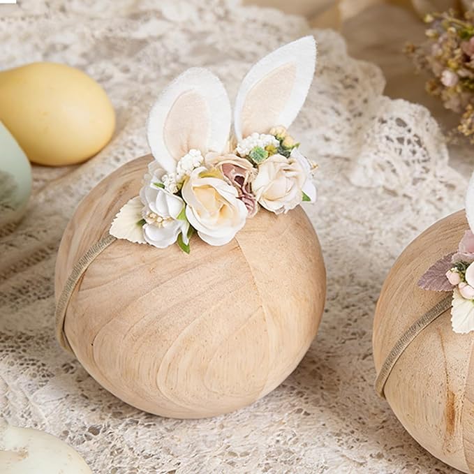 KIDOCHEESE Baby Girl Floral Easter Bunny Ears Headband Rabbit Ears Nylon Hairband for Newborn Infant Toddler Easter Hair Accessories Gift