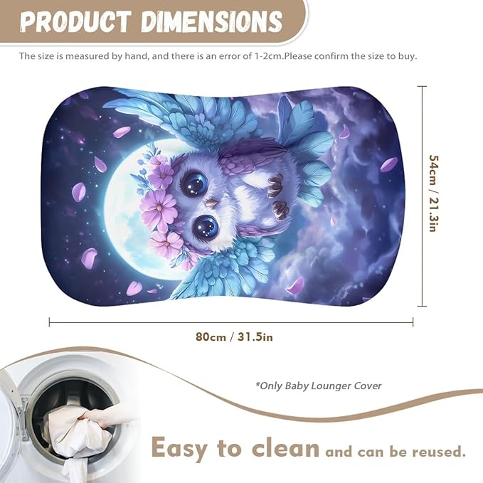 Owl Moon Baby Lounger Cover for Boys, Starry Night Newborn Infant Lounger Covers 31.5'' x 21.3'', Soft and Breathable Nest Replacement Slipcover