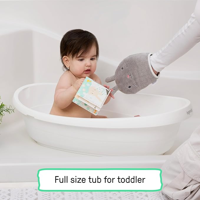 Ingenuity Sylvi Full Comfort 3-in-1 Grow with Me Baby Tub, Newborn to Toddler Baby Bath Tub, Supportive Sling, Includes Sylvie Wash Mit & Book, Easy Release Drain Plug, 0M+
