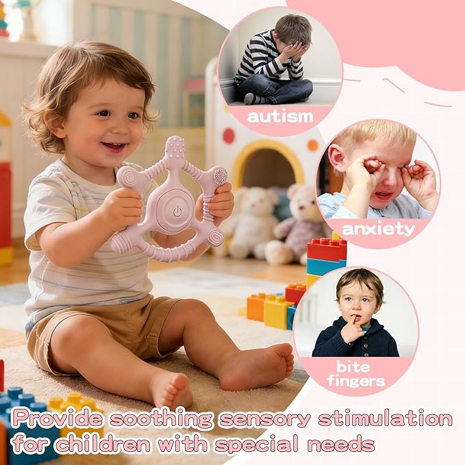 Sensory Chew Necklaces Vibrating teether for Kids - Chewelry Chew Toys for Autism, ADHD & Sensory Needs, BPA-Free Teething Relief & Anxiety Fidget (Pink)