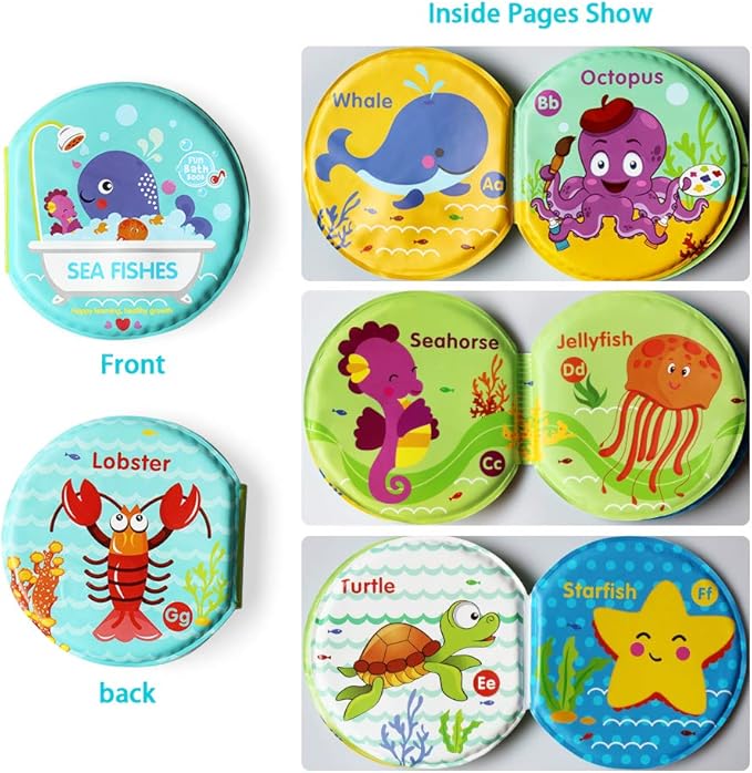 Baby Bath Books-3PCS,Bathtub Toys Floating Waterproof Educational Bath Toy Books for Toddlers-Zoo Books,Fish Books,Digital Books for Bath
