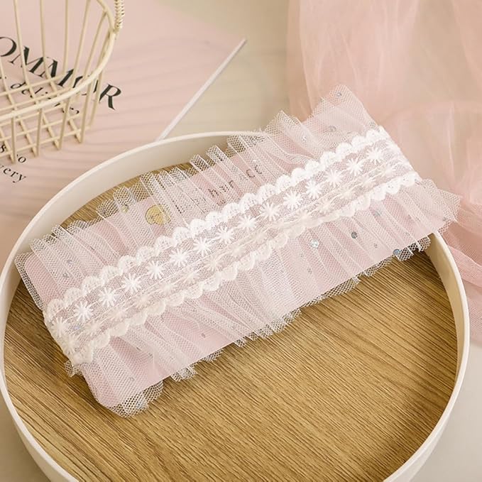 Baby Girls Headband Lacy Bow Pearl Wide Hair Band Turban for Infants Newborn Toddler Floral Ivory Elastic Head Wrap Breathable Sun Bonnet Hair Accessories (White C)