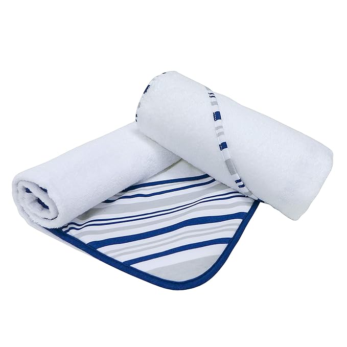 2 pack Baby Hooded Towel Set - Blue Trim