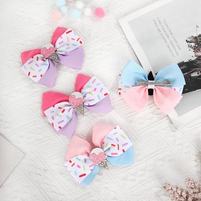 2 Pcs Baby Girl Hair Clips Ice Creams Bow Clips Cute Snap Barrette Thick Thin Hair Accessories for Little Girls Kids Teens Women (Blue)