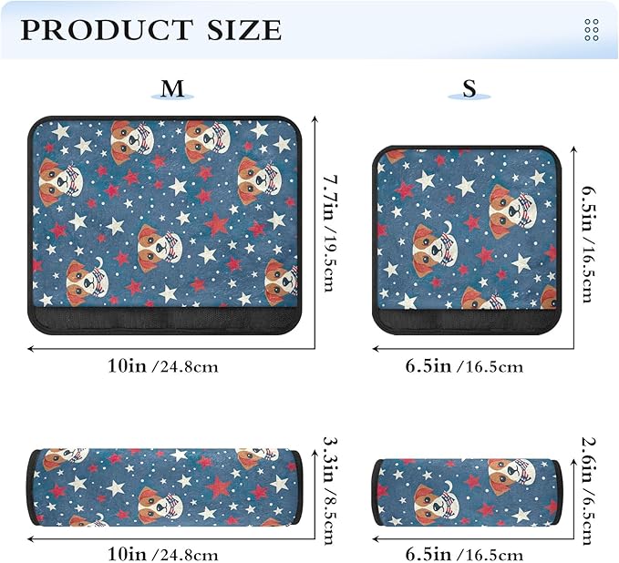 CHIFIGNO Happy 4th of July Cartoon Dog and Stars Seat Belt Covers 2 Pack Comfortable Seatbelt Cushion Shoulder Strap Pad for Car Bag