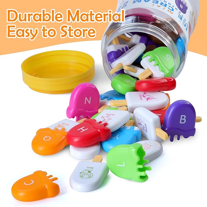 USATDD ABC Alphabet Learning Toys Alphabet Popsicles Animal Matching Toy Uppercase Lowercase Preschool Learning Activities Montessori Toys Easter Gifts for Kids, 52 Pcs