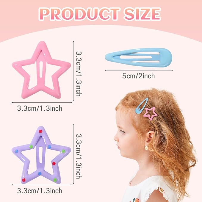 YHXX YLEN 76 PCS Hair Clips for Girls, Metal Snap Barrettes & Star Clips, Colorful Small Accessories, Y2K Hair Accessories for Kids