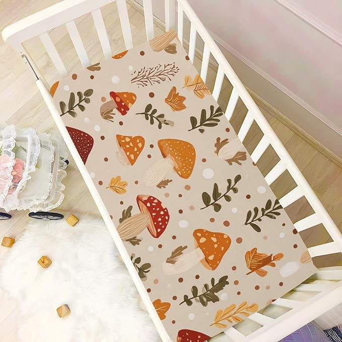 Baby Crib Sheet Mushroom Crib Mattress for Boys and Girls Forest Playard Sheet Soft Breathable Fitted Baby Mattress Cover 52x28in