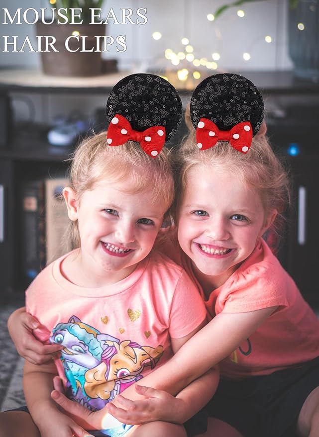 Hjiaruiky Mouse Ears Hair Clips Hair Bows Barrettes Accessories for Toddler Girls Women kids Party Birthday 4PCS