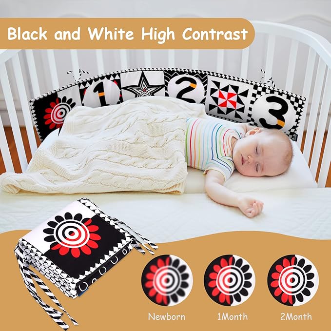 Vicloon Black and White High Contrast Baby Toys, Soft Baby Book for Newborn 0-3-6-12 Months, Infant Tummy Time Toys, Early Education Sensory Toys, Visual Stimulation Folding Cloth Book for Boys Girls