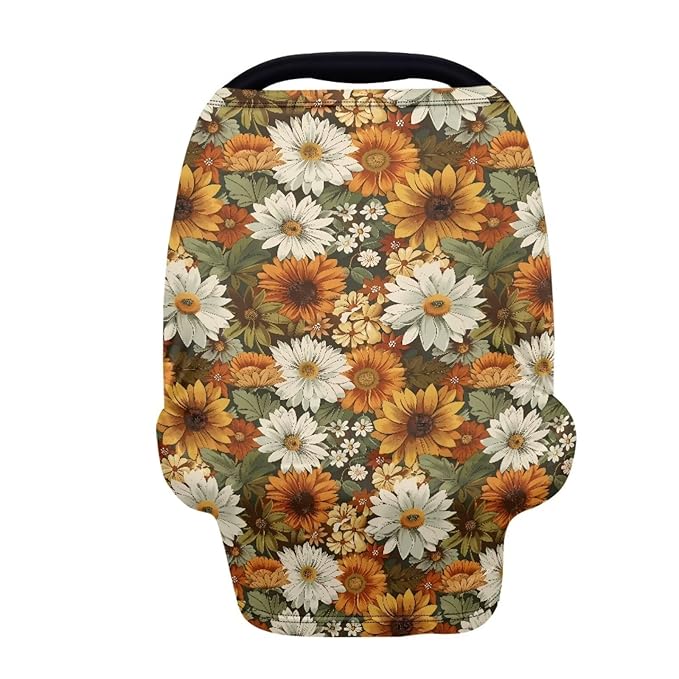 Forchrinse Sunflower Daisy Print Baby Car Seat Canopy for Boys Girls - Soft Nursing Breastfeeding Cover Baby Car Seat Cover for Shopping Cart/High Chair/Stroller Cover