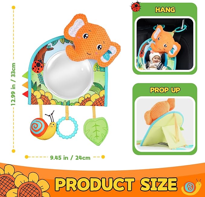 Koty Car Seat Toy - Kick and Play Activity Center with Mirror,Teether and Crinkle, Fun Travel Baby Toy for Rear Car Seat, Easier Drive with Newborns, Babies, Hanging Toys for Infants 0-6-12-18 Months