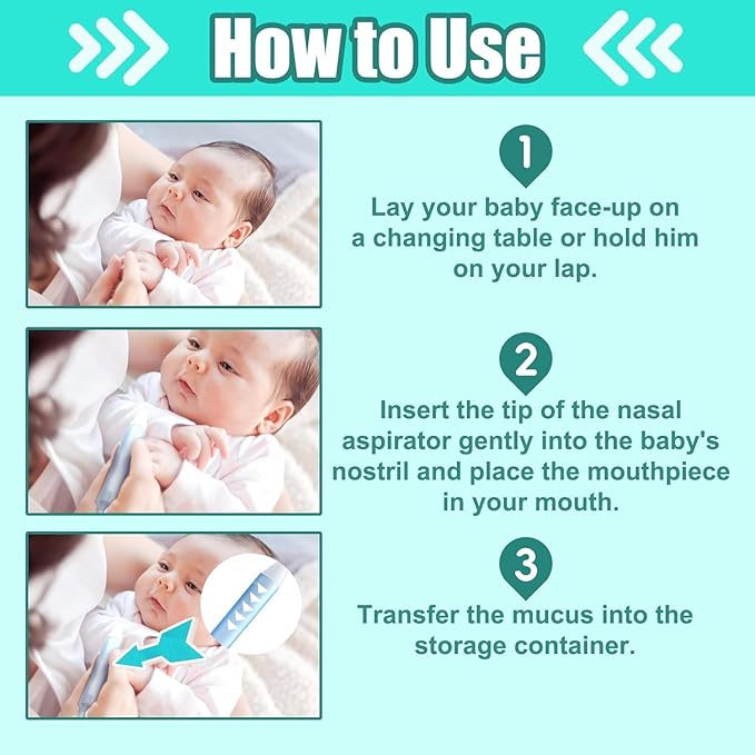 Nasal Aspirator for Baby, Nasal Congestion Relief Nose Cleaner with 2 Silicone Tips 25 Hygiene Filter for Babies Infants Toddlers Boys Girls (Blue)
