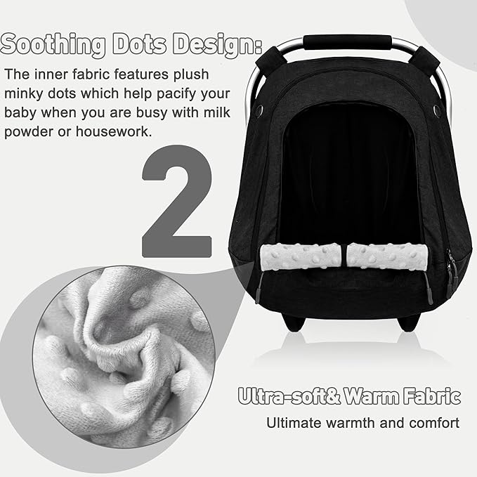 beatoutou Baby Car Seat Cover,Patented Waterproof Baby Car Seat Cover for Boys & Girls,Infant Car Seat Cover Canopy for Girls,Windproof Car Seat Canopy for Boys, Keeps Babies Warm and Cozy (Black)