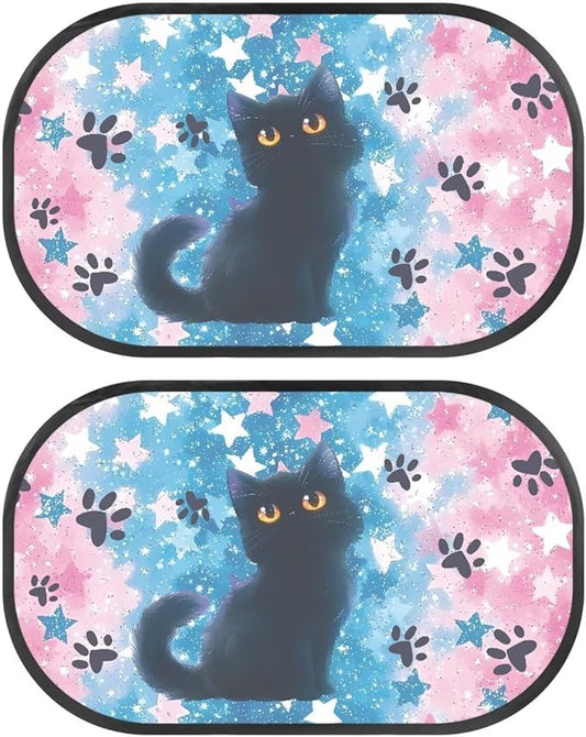 Bulopur 2 Pack Black Cat Back Window Sun Shades for Car Glare Shield Protection Side Window Screens Easy to Install UV Protection Breathable Universal for Cars SUV Truck
