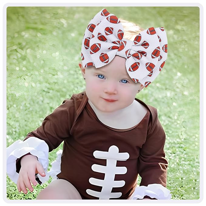 YanJie Hairband, Football Sports Printed Handmade Hairbands for Baby Girls Infant - 2 Pack, Nylon Game Day Hair Bow Headbands, Super Soft Breathable, Ideal for Football Season, Photography