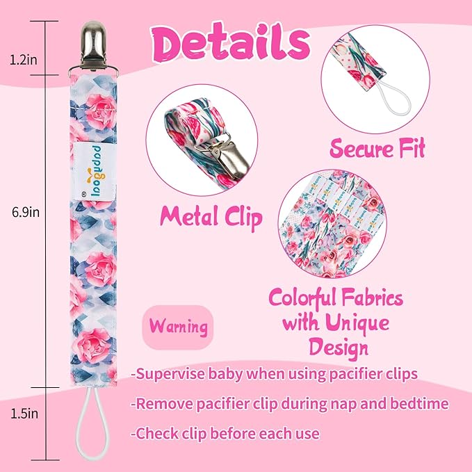 babygoal Baby Floral Pacifier Clips, 6 Pack Pacifier Holder Clip for Boys and Girls Fits Most Pacifiers and Binkies