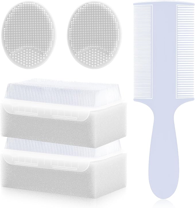 Cradle Cap Brush for Babies, 5Pcs Cradle Cap Treatment Set with Soft Bristle Brushes Silicone Scrubber Long Comb for Newborn Bathing Essentials Baby Brush and Comb Set (White)