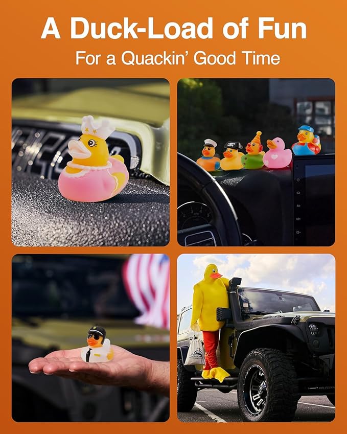 Jeep Ducks for Ducking Refill Kit- 75 Piece kit Including 25 Rubber Ducks, 25 Jeep Ducking Cards & 25 Rubber Bands Plus Official Duck Duck Jeep Mobile App - Happy Duckers