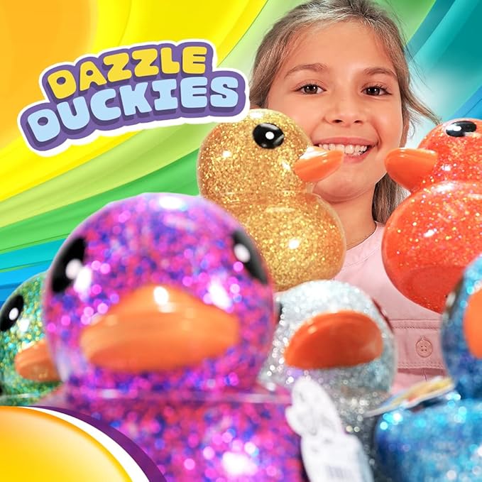 JA-RU Giant Glitter Rubber Ducks (2 Ducks Assorted) 7" Large Rubber Duck. Kid Bath Toys. Stress Relief Fidget. Beach & Pool Toy. Baby Shower & Birthday Party Favors. 4346-2s