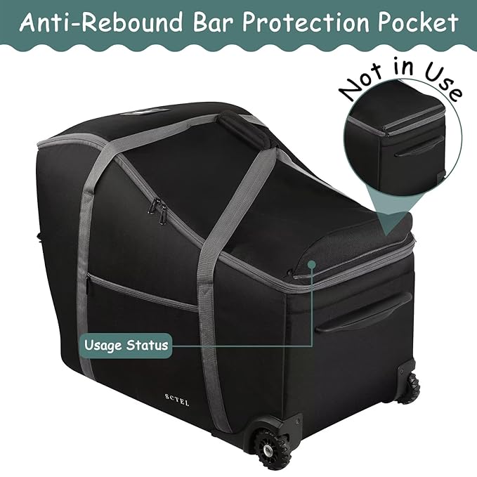 SCTEL Infant Car Seat Travel Bag Fit Doona Car Seat Stroller and Base, Chicco Keyfit 35 and Base, Doona Travel Bag with Wheels, Padded Car Seat Bags for Air Travel, Nuna Travel Bag with Zipper Pocket