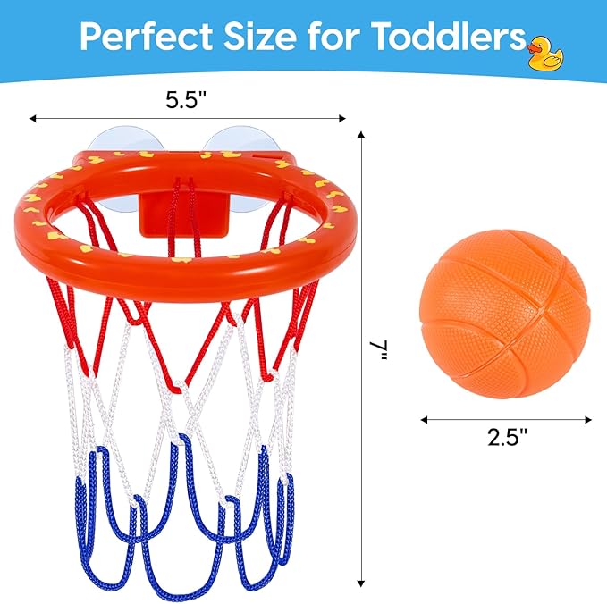 Bath Toys, Bathtub Basketball Hoop for Kids Toddlers, Bath Shower Toys for Kids, Strong Suction Cup Basketball Hoop & 3 Soft No-Hole Balls Set for Toddlers, Boys and Girls
