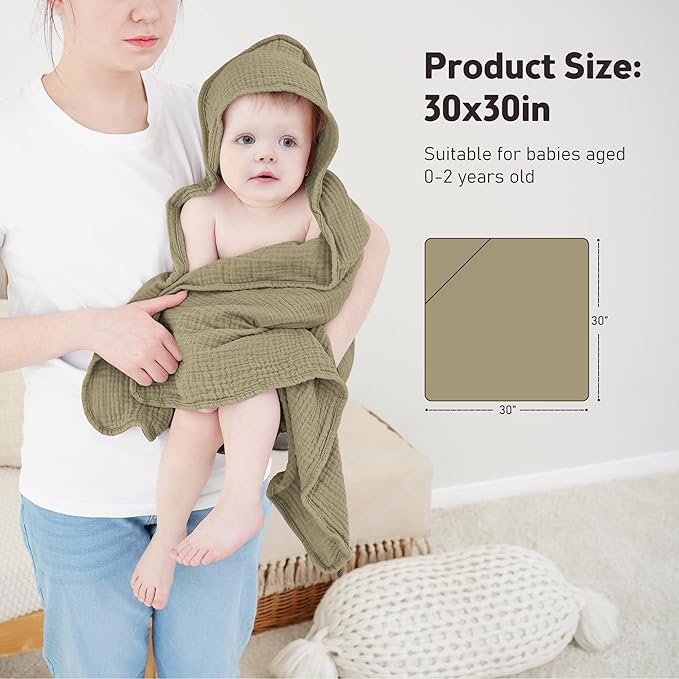 Susurration 2 Pack Thick Muslin Baby Towels, 100% Cotton Soft and Absorbent Baby Bath Hooded Towel for Newborn, Infant, Girls, Boys, Baby Essentials