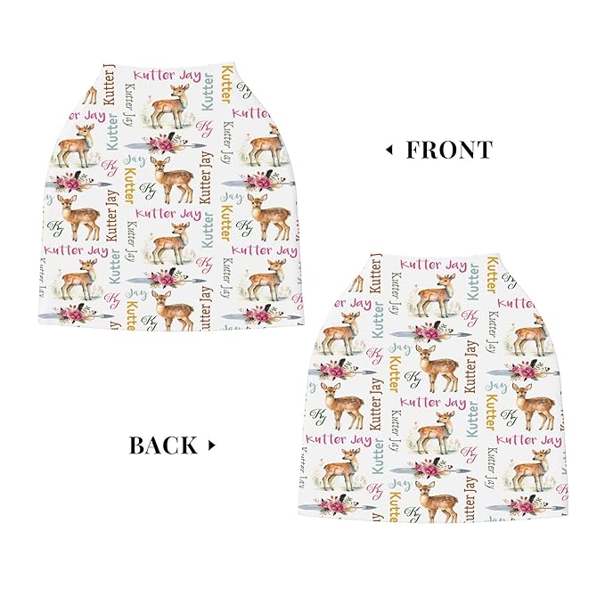 Personalized Deer Baby Car Seat Cover with Name,Multi-Use Canopy for Nursing, Strollers,Shopping Carts,Customized Breastfeeding Cover, Full Privacy,Infant Stroller Cover