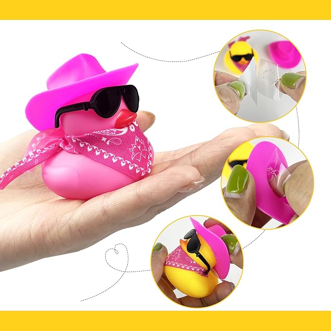 12 PCS Cowboy Duck with Scarf Hat and Sunglasses Mini Bath Duck Toys for Birthday Swimming Party Gift Favor Decorations