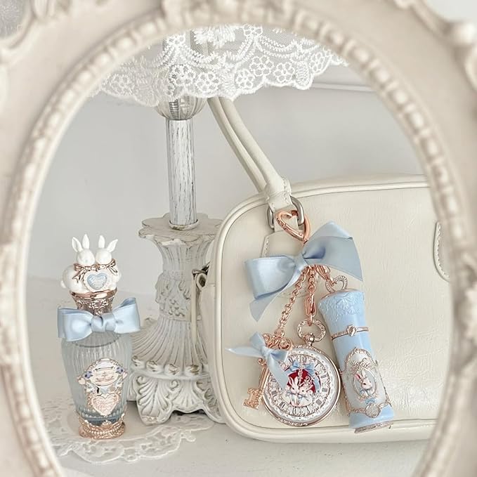 Flower Knows Bunny Garden Lip Balm Bag Charm,Hydrating & Softening Lip Care with Nourishing Oils & Long-Lasting Moisture,Non-Sticky Shine,Vegan Skincare,Lip Keychain Cap,Cute for Gift(01 Creamy Blue)
