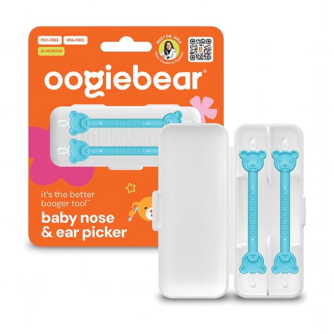 oogiebear: Baby Nose Cleaner & Ear Wax Removal Tool - Safe Booger & Earwax Removal for Newborns, Infants, Toddlers - Dual-Ended - Essential Baby Stuff, Diaper Bag Must-Have, 2 Pack Blue with CASE