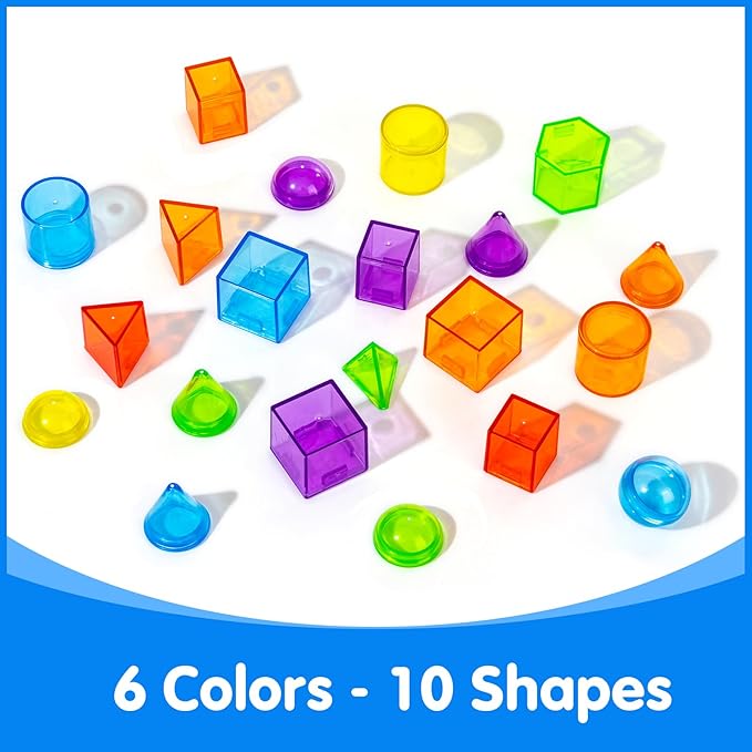 60 Pcs 3D Shapes for Teaching - Light Table Manipulatives - Geometric Shapes for Classroom