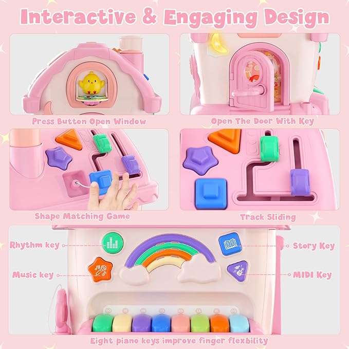 HYES Toys for 1 Year Old Girl Gifts, Musical House Learning Toddler Toys with Story, Letter, Games 1st First Birthday Gifts for Girls 6-12 12-18 Months